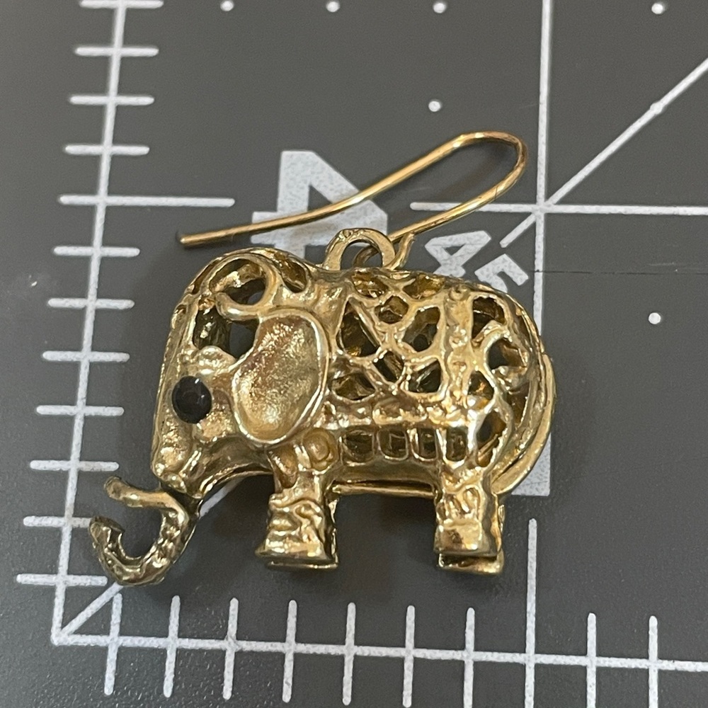 Gold Tone Filigree Elephant Dangle Earrings - Picture 8 of 8